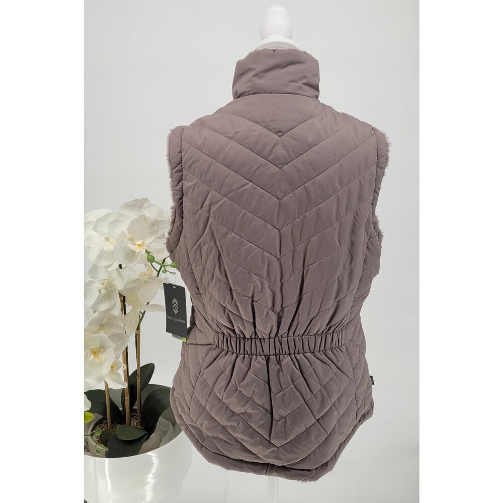 NWT Free Country Taupe Quilted Faux Fur Reversible Zip Puffer Vest Size L - Picture 6 of 13